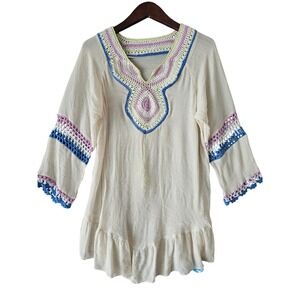 Cupshe Cover Up‎ Dress Crochet Trim Tunic Top Beige Summer Beach Medium